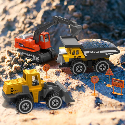 17 Metal Construction Vehicles Toys, Mini Excavator Wheels Cars for Boys Kids Toddlers Christmas Party Favors