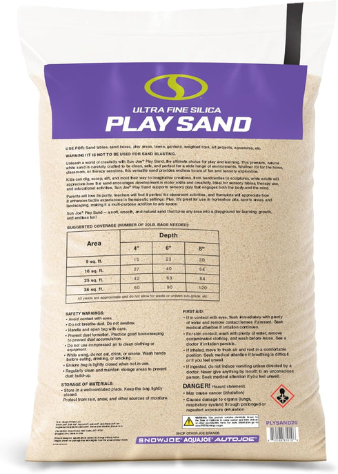 20 Lb PLYSAND20 Sun Joe Silica Play Sand for Sandbox, Sensory Table & Garden Spaces, Ultra Fine, Bag - Indoor