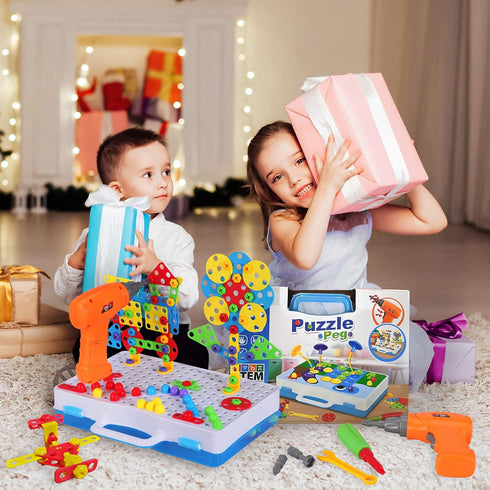 224 4-8, Set 2D/3D 5 6 7 8 9 10 PCS STEM Building Toys for Kids Ages Creative Mosaic Drill with Electric Drill