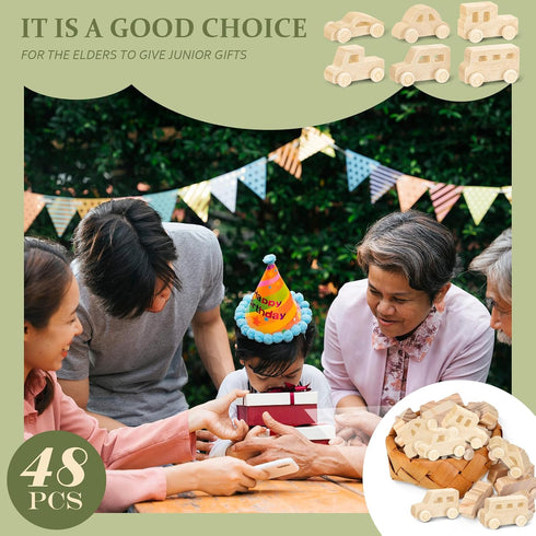 Lenwen 48 Pcs Wood DIY Car Toys, Unfinished Wooden Cars for Party, Craft Projects for Students and Kids