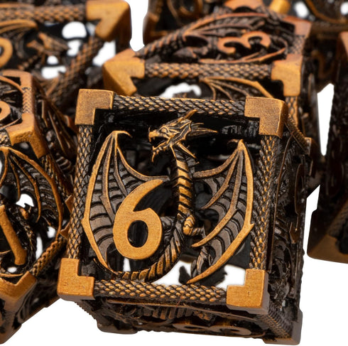 ARUOHHA DND Metal Dice Set, 7PCS Ancient Gold Polyhedral Dice with Gift Box for Dungeons and Dragons RPG