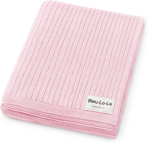 100% Organic Cotton Baby Blanket for Girls Luxury Stretch Ribbed Knit, Breathable