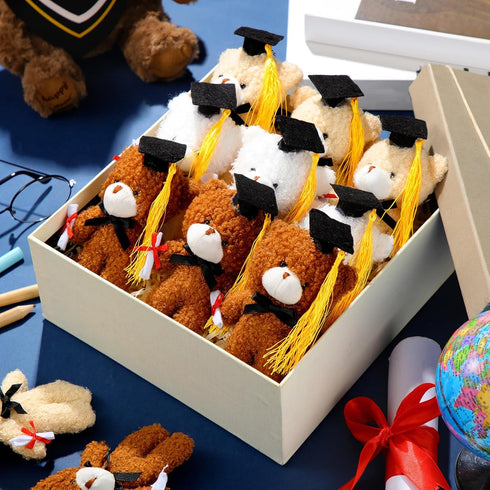 24 Pcs Mini Graduation Bear Plush Toy - 5.5 Inch Stuffed Animal with Black Cap, Class of 2024 Graduation Gift