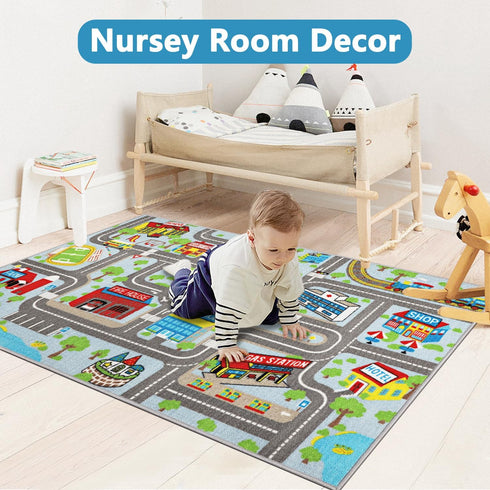 5.2'x3.3' Capslpad Kids Rug Educational Play Rug Traffic Road Kids Play Car Mat Large Learning Play Game Area Rug