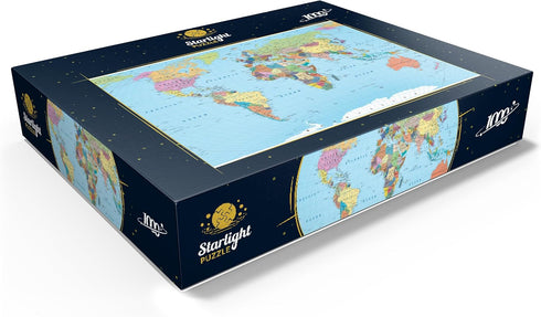 MyPuzzle Color World Map, Premium 1000 Piece Jigsaw Puzzle for Adults with Borders and Cities