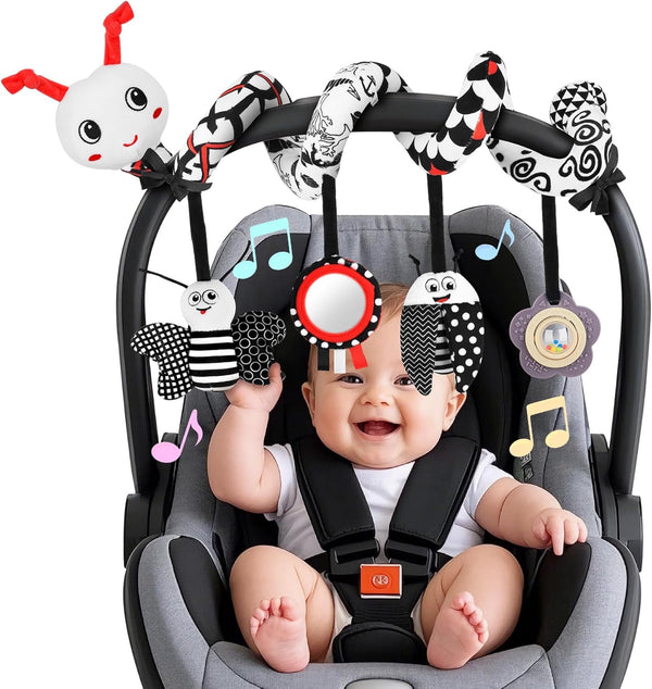 Car Seat Toys for Babies, 0-6 Months Stroller Activity Black White Baby