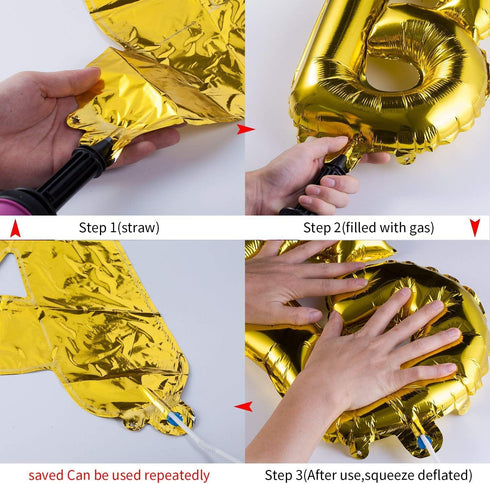 TONIFUL 3D Gold Happy Birthday Banner with Ribbon Straw, 16 Inch Mylar Foil Letters for Kids & Adults Birthday Supplies