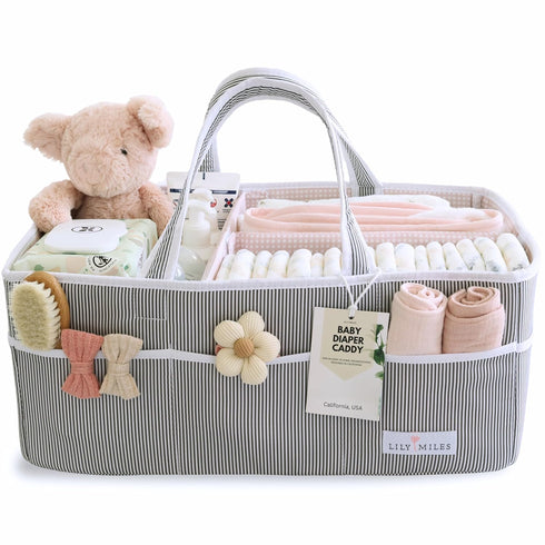 Lily Miles Baby Diaper Caddy - Organizer Tote Bag for Baby Girl