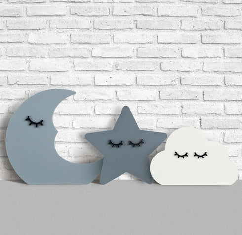 Briwooody 3 Pcs Moon Stars and Cloud Celestial Nursery Decor Bohemian Wood Nursery