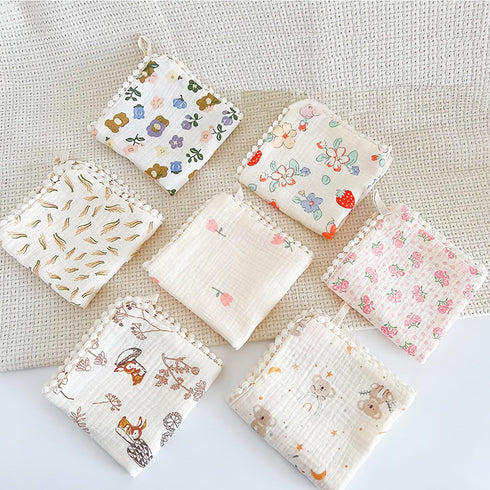 Bottone 6-Layer 28x28cm/11x11inch Baby Washcloths Soft Reusable Newborn Face Towel Baby Wash Cloths for Boys Girls