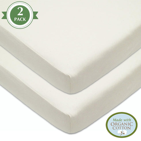 Pack American Baby Company Twin Knit Fitted Portable/Mini Crib Sheet Made with Organic Cotton, Natural Color, for Boys
