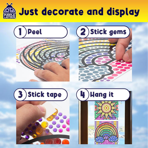 PURPLE LADYBUG SUNGEMMERS Window Gem Art Suncatcher Kits, Fun DIY Art Kit for Kids, Birthday Gifts for Ages 4-10