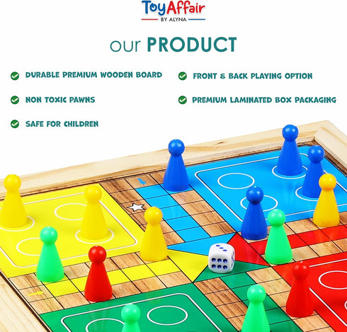 5-in-1 Set 2 Ankit Toys & Games Wooden Board Game Includes Ludo, Snakes & Ladders, Chess, Checkers, and Tic Tac Toe.
