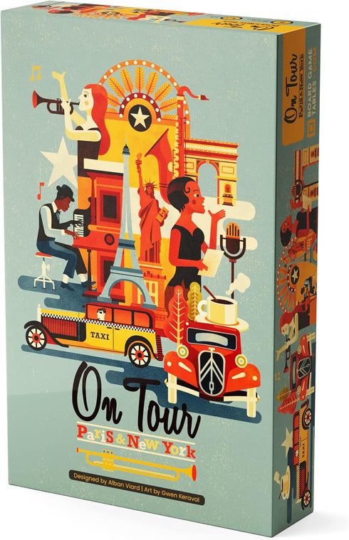 On Tour Board Game - Paris & New York - 1 to 8 Players - 20 Minute Play Time