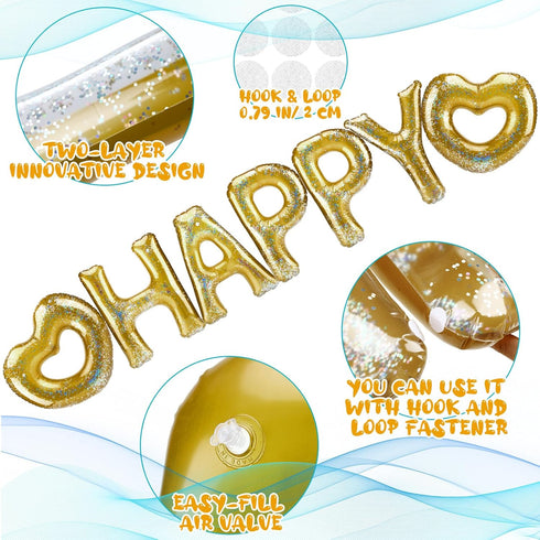 15 Pcs Happy Birthday Pool Float, Inflatable Letter Heart Pool Party Float Combo with 40 Pcs Adhesive Dots