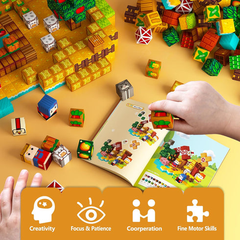 100PCS Set, 3 4 5 6 7 8 9 10 11 12 idoot Magnetic Building Blocks Farm Themed Kids Magnetic Cube STEM Toys, Montessori