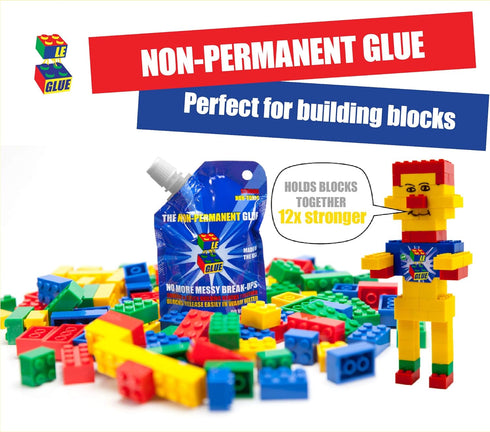 Le Glue Temporary Glue - Compatible with Legos - Non-Permanent Clear Adhesive Glue for Plastic Building Blocks - No Messy Break-Ups - Non-Toxic Model Glue Formula - Created for Kids, by a Kid