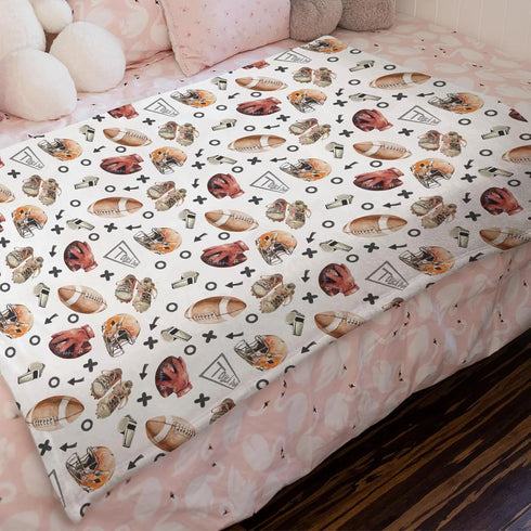 Watercolor American Football Baby Blanket, Soft Flannel Swaddle for Boy Girl, Sports Lovers Gift, 30x40 Crib Playmat