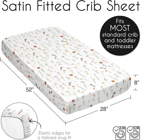 Sweet Jojo Designs Boho Floral Garden Flower Girl Baby Satin Fitted Crib Sheet Infant Newborn Nursery Toddler Bed Room