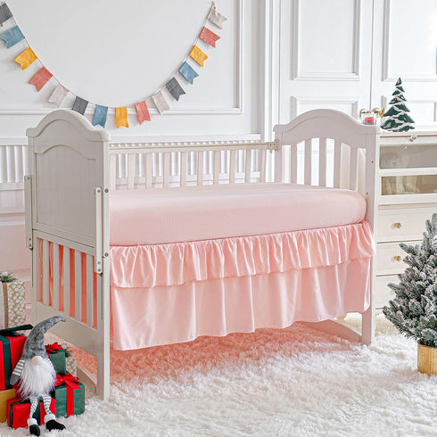 Set 3pc Set Pink Crib Bedding Tufted Dots Jacquard Baby Girls Comforter with Fitted Sheet and Bed Skirt - Cute