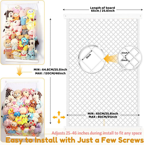 VOMELON Stuffed Animal Storage Holder, Elastic Stuffed Animal Net,Door/ Wall Mount Length Adjustable Hanging Stuffed
