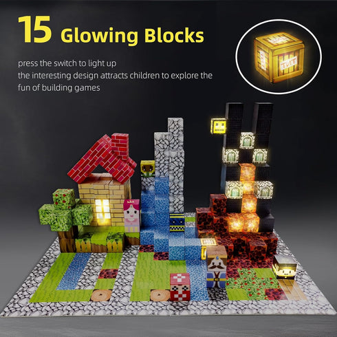 Tinkzee 200 Set 15 Sets 3+ PCS Magnetic Building Blocks with LED Light-Up Blocks, Replaceable Batteries, Foldable