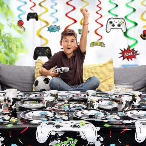 WERNNSAI 2 Pack Video Game Table Cloth, Gamer Birthday Decorations, Gaming Table Cover for Boys Kids, 54'' x 108''