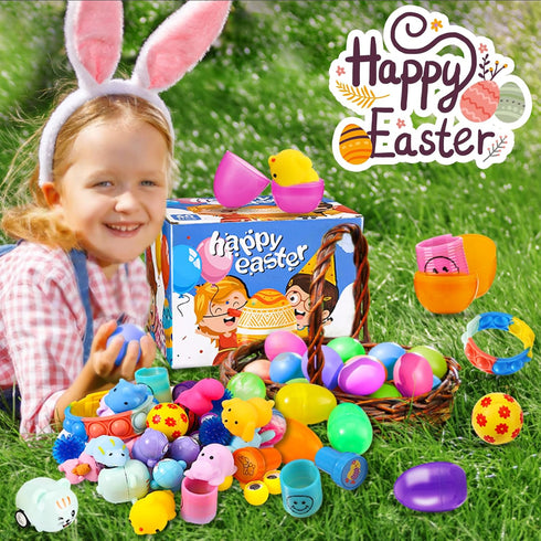 60PCS Prefilled Easter Eggs with Toys Inside, Easter Basket Eggs Filled Stuffers, Easters Theme Party Favors Fidget