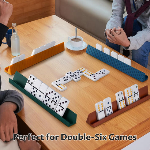 NiToy 6 Set 28 2x1x0.28 Inches 4 10x1.18x1.18 Inches, Double Dominos for Adults with Tiles & Silicone Domino Racks