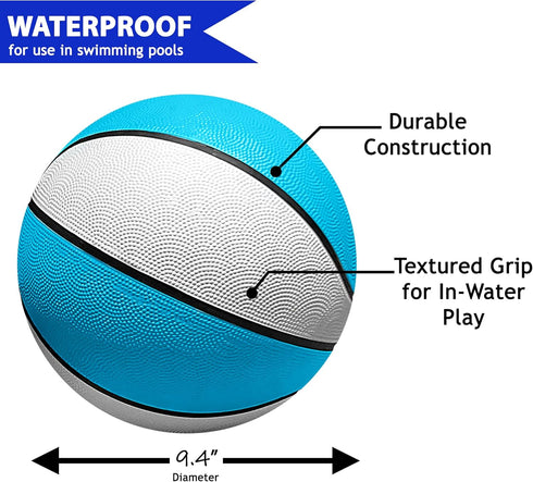 Botabee Official Size 9.4" Diameter Pool Basketball - Size 7 Waterproof Ball for Pool & Outdoor Play - White and Blue