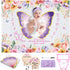 Butterfly Baby Milestone Blanket Set for Girls, Floral Monthly Growth Blanket with Wooden Signs and Bow Headband