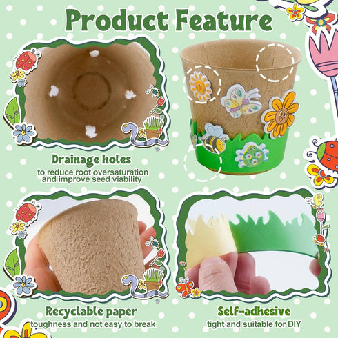 JYNTERPLAY 18 Pack 18 108 Spring Garden Paper Pot Craft Kit Include Pcs Paper Mache Pots and Pcs Adhesive Foam Stickers