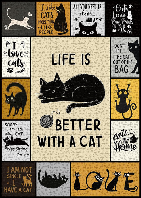 BBOLDIN Funny Cat Puzzles for Adults 1000 Pieces, Cute Kitten Aesthetic Jigsaw Puzzle,