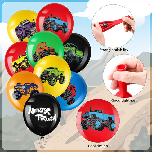 36 Pcs Truck Balloons, 12 Inch Colorful Latex Balloon Bouquet for Kids Birthday Party, Baby Shower Supplies