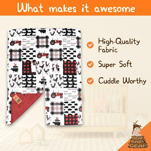 Dear Baby Gear Deluxe Car Seat Canopy - Infant Car Seat Cover - Farm Faux Quilt/Red Smooth 40"x30"