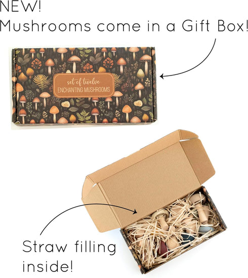 Set 12 Mushroom Toys Wooden Woodland Kids Garden Fungi Mushroom Table Decor