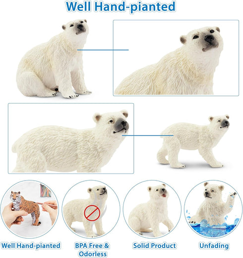Toymany 6PCS Polar Bear Figurines Toy - Realistic Plastic Arctic Animals Family Set for Christmas Educational Toys
