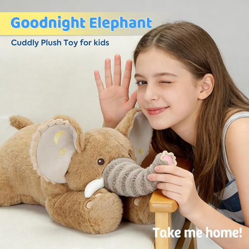 19.7" PEACH CAT Goodnight Elephant Stuffed Animal Cute Elephant Plush Soft Plushies Toys Gifts for Kids Brown