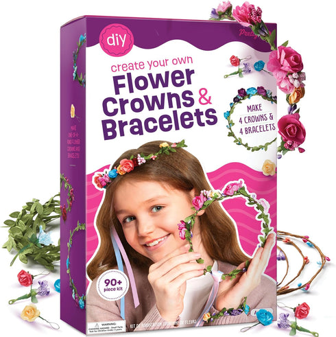 Flower Crown & Bracelet Making Kit for Kids, Crafts for Girls Ages 6-8, Birthday Gifts for DIY Hair Accessories