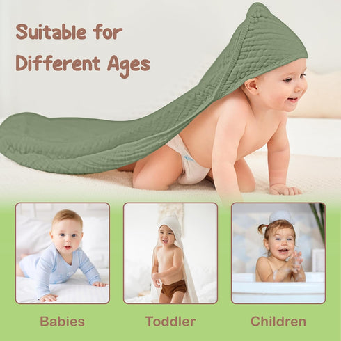 100% 32x32 Inch 2 Pack Organic Cotton Muslin Baby Hooded Towels Soft & Absorbent Baby Hooded Towel Wrap for Boys