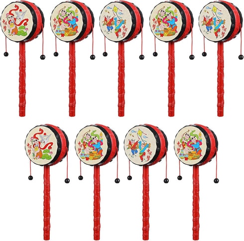 Toyvian 9 pcs Monkey Drum Hand Rattle, Educational Twist Drum Percussion Instrument with Random Pattern