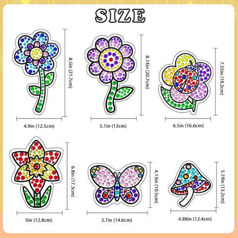 Atydkug Window Gem Art Diamond Kits for Kids, 6 Sheets Flowers Painting Kits for Birthday Party Gifts
