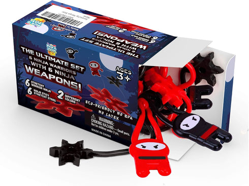 PICK A TOY 12 Pc. Ninja Toys Set - Stretchy Flying Ninjas & Colorful Throwing Stars Slingshots, Fun Birthday Party
