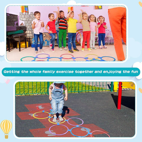 Liliful 30 Pcs 15'' Hopscotch Ring Game Set with 45 Connectors for Outdoor Obstacle Course for Kids