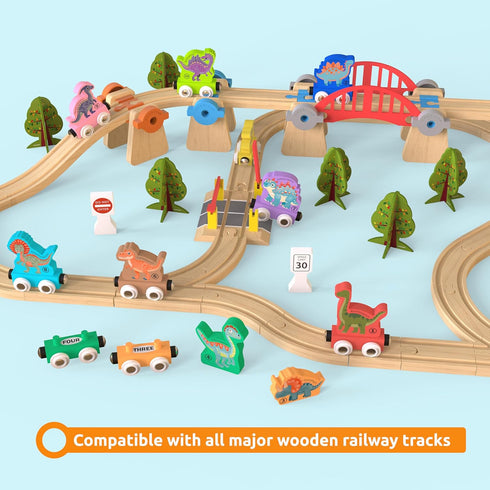 Set Counting ORBRIUM Wooden Train Magnetic Dinosaur Trains Montessori STEM Toys Number Shapes Colors Dice Game Mat Bag
