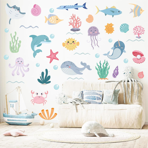 Ocean Animals Wall Decals - 5 Sheets 58 Pcs Under The Sea