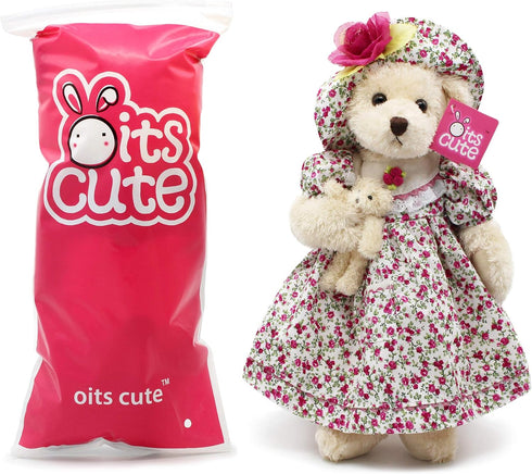 16" oitscute Teddy Bears Baby Cute Soft Plush Stuffed Animal Toy for Girl Women (Red Flower)
