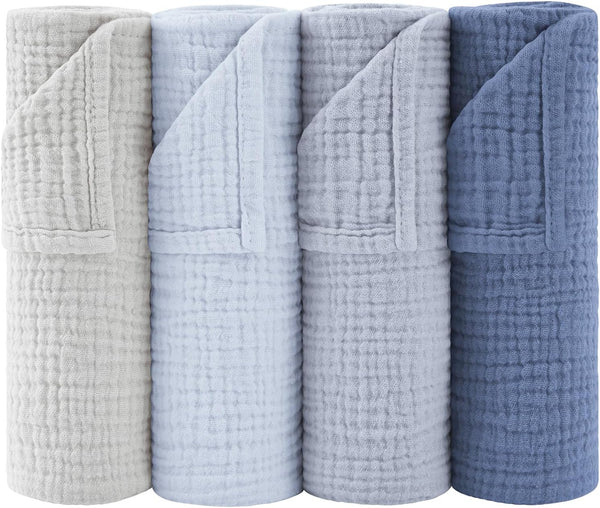 Susurration Muslin Burp Cloths 24x24 Inches Ultra Soft 100% Cotton, 4 or