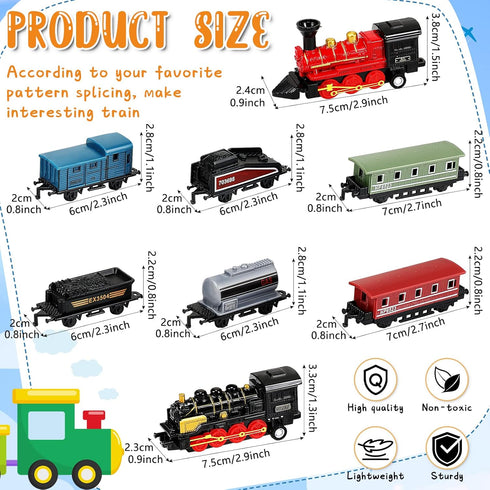 2 Sets 3 Hanaive Train Toys Small Pull Back Alloy Retro Steam Train with Cars Simulation Model Diecast Locomotive