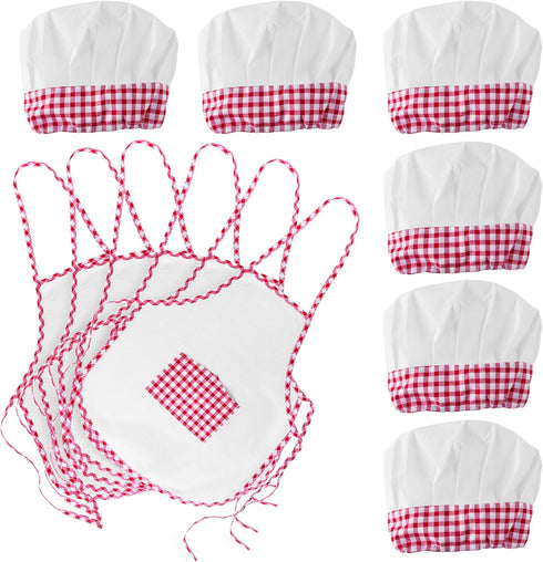 Super Z Outlet 12pc Kids Cooking and Baking Apron Set with Pocket and Chef Hat, Red Costume for Role Play